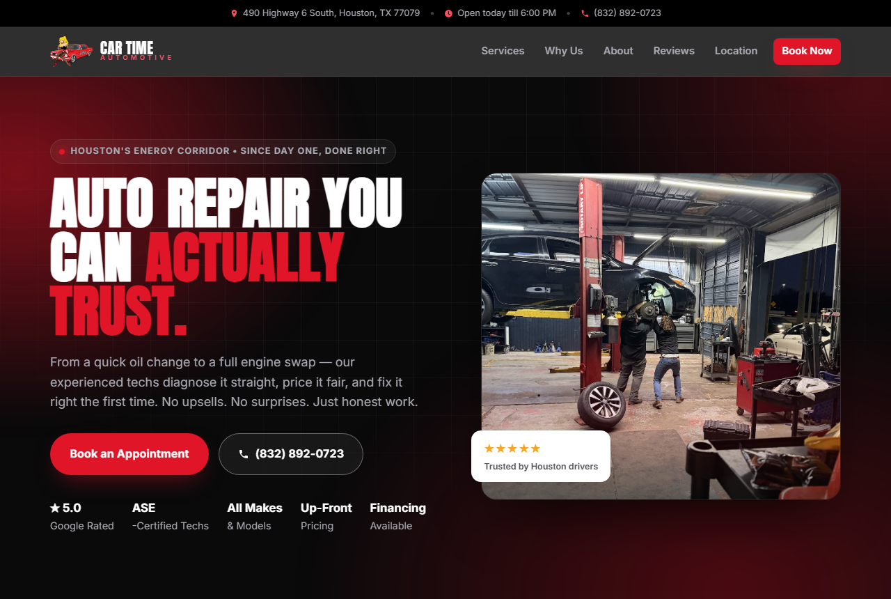 Car Time Automotive homepage, built by Energy City Web Co